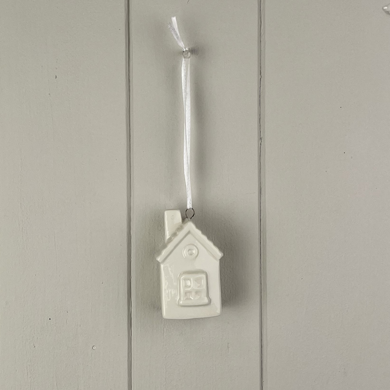 White Ceramic Hanging House with Window Frame Ornament detail page